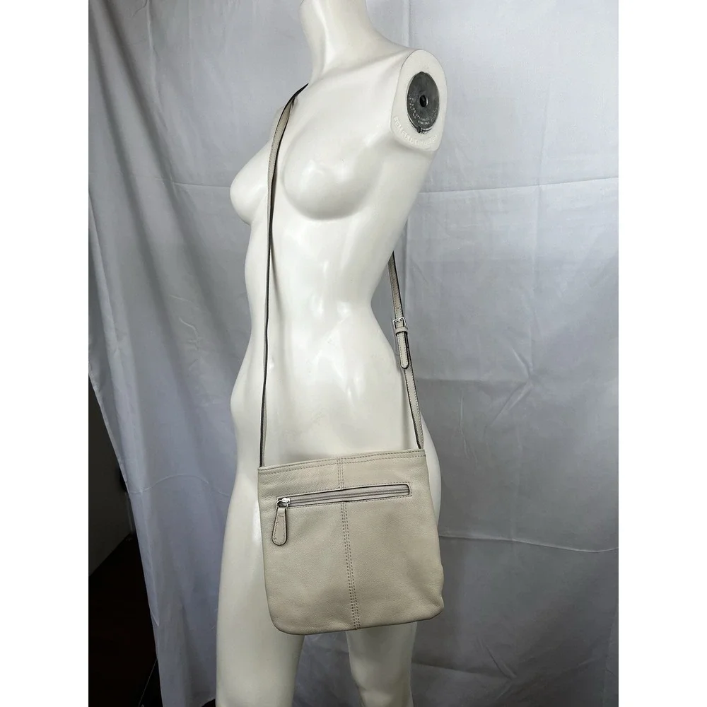 Franco Sarto Ivory Leather Crossbody Zip Closure and Pockets Adjustable Strap